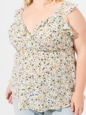 Torrid Floral Ruffle Georgette V-Neck Tank Top size 3
